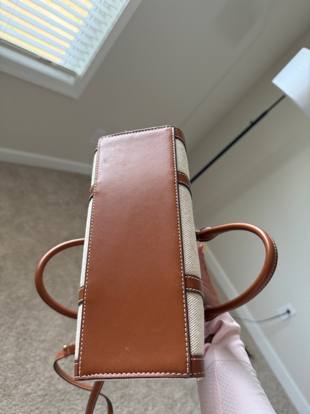 Tory Burch Beige Canvas Purse with Brown Leather Trim - Picture 10 of 13